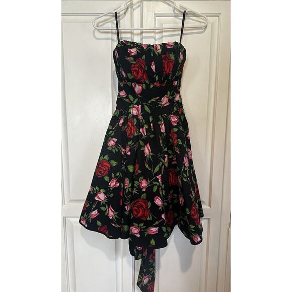 Betsey Johnson Collection Rose Dress Size 2 Y2K Strapless Tie Back Bow Floral - Picture 1 of 13